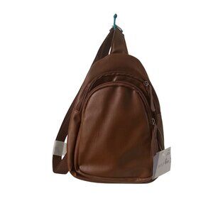 Womens Brown Faux Leather Sling Backpack With Adjustable Strap